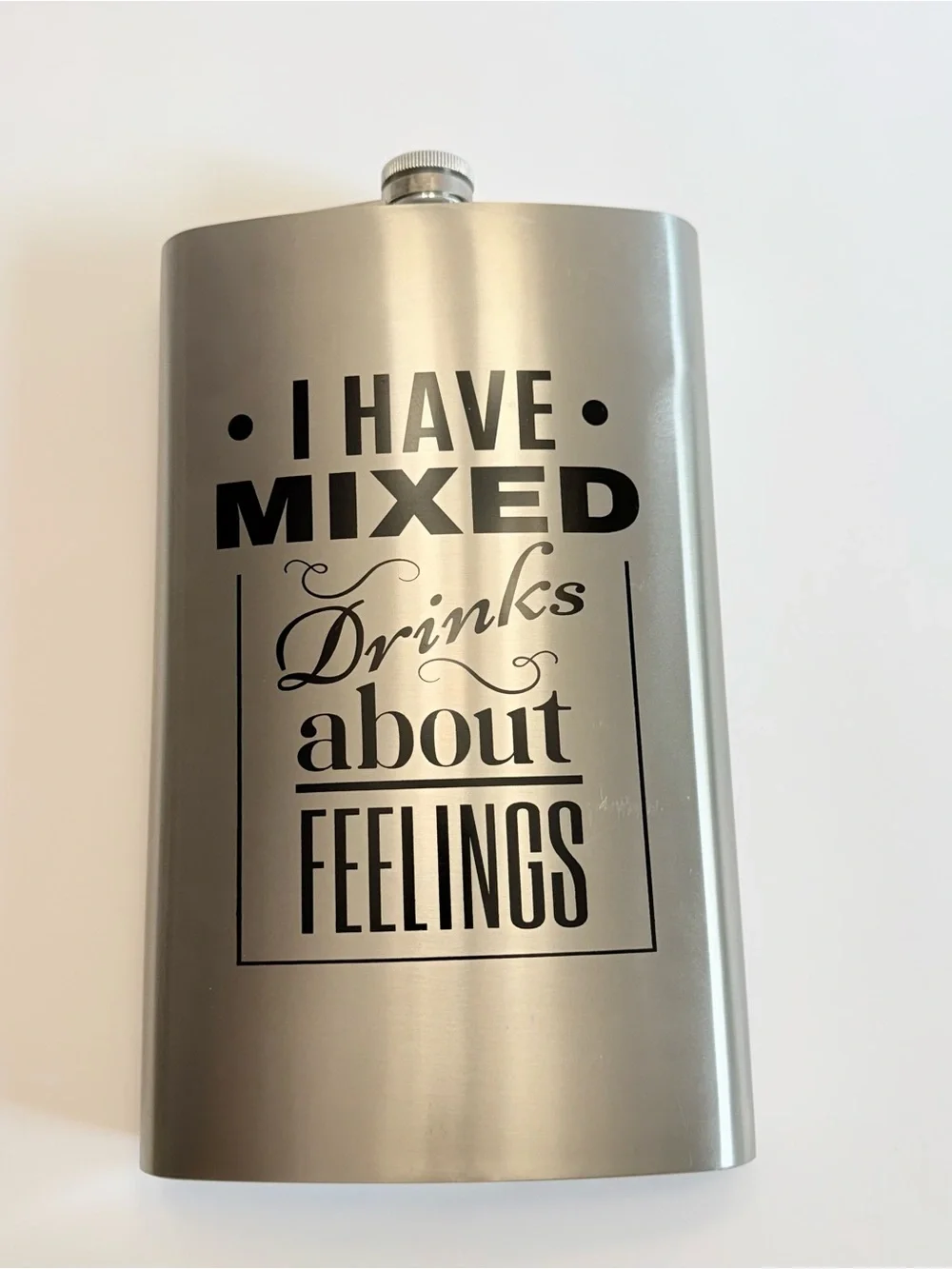 Giant 64oz Stainless Steel Flask Party Jumbo Mixed Drinks About Feelings Novelty